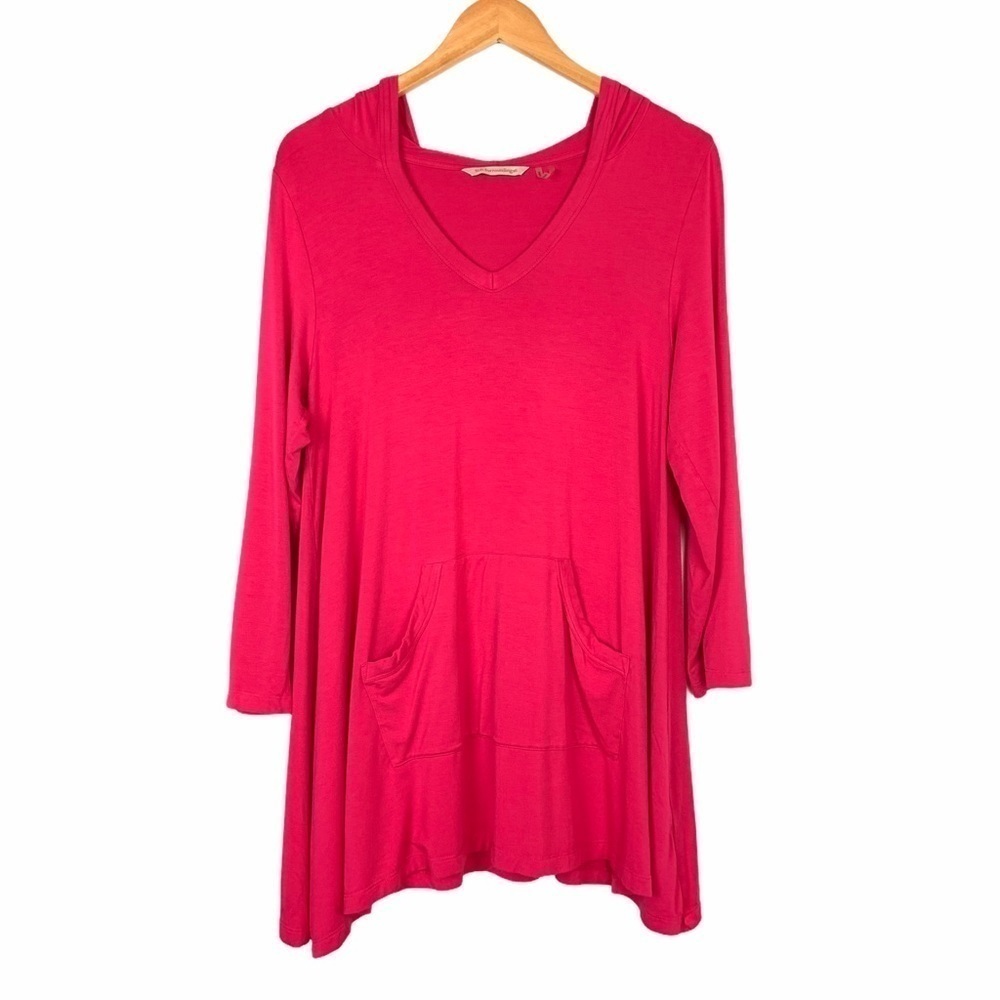 SOFT SURROUNDINGS V-Neck Hooded Tunic Top Pink Med